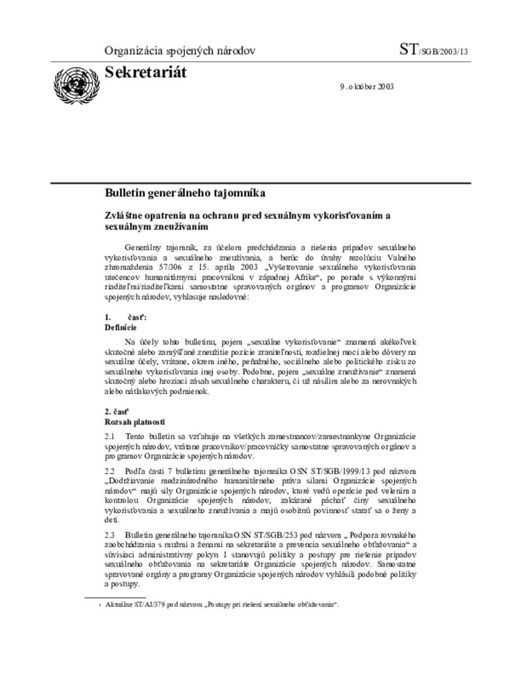 Document - UN Secretary-General's Bulletin on Special Measures for