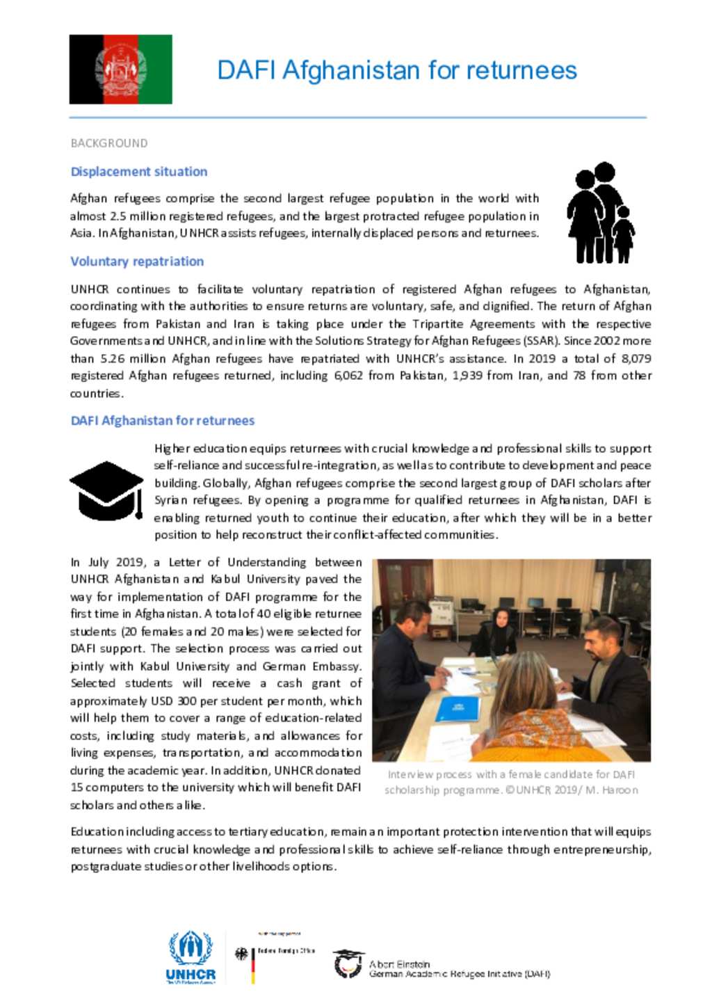 Document Afghanistan DAFI Scholarship Program Fact sheet (February 2020)