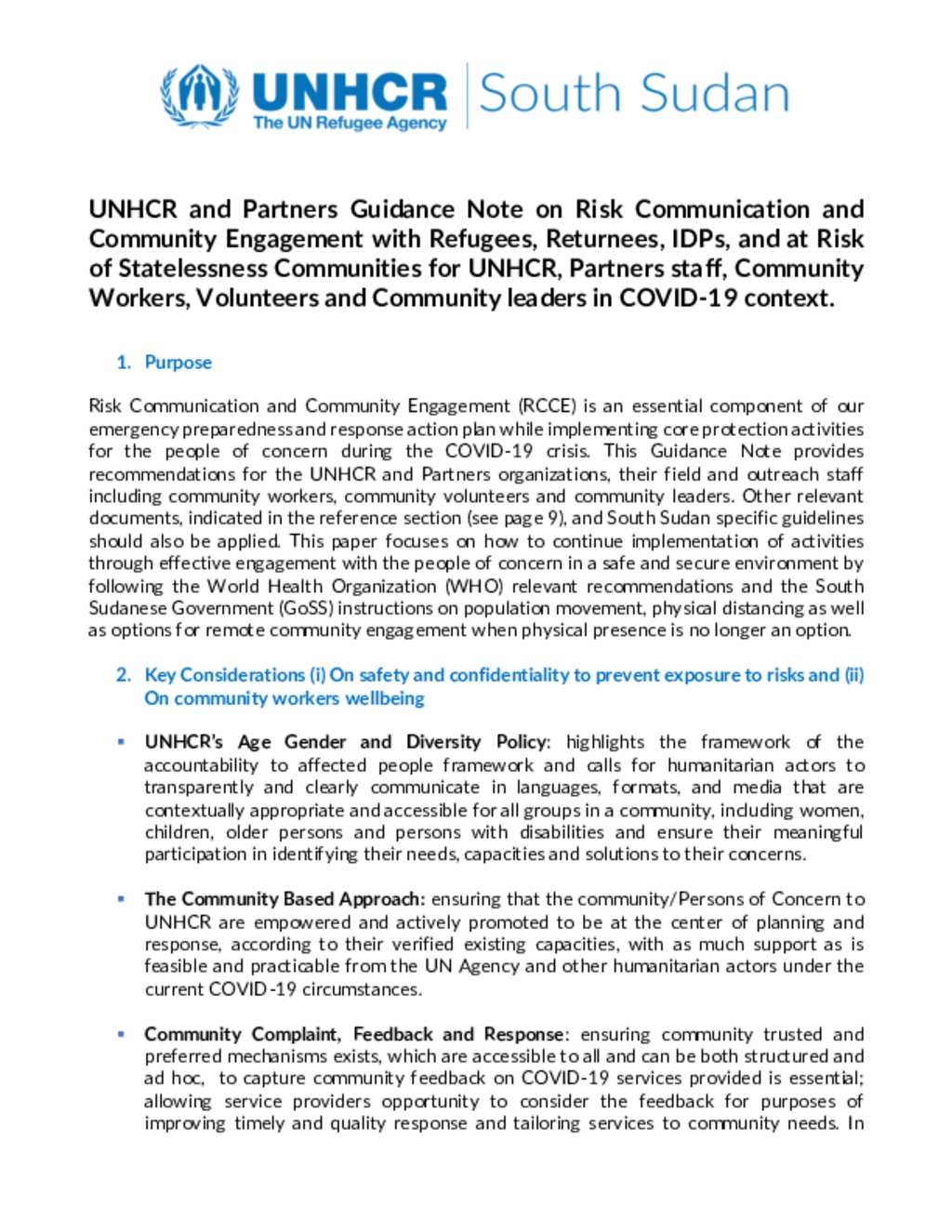 Document South Sudan COVID19 Guidance on Risk Communications and