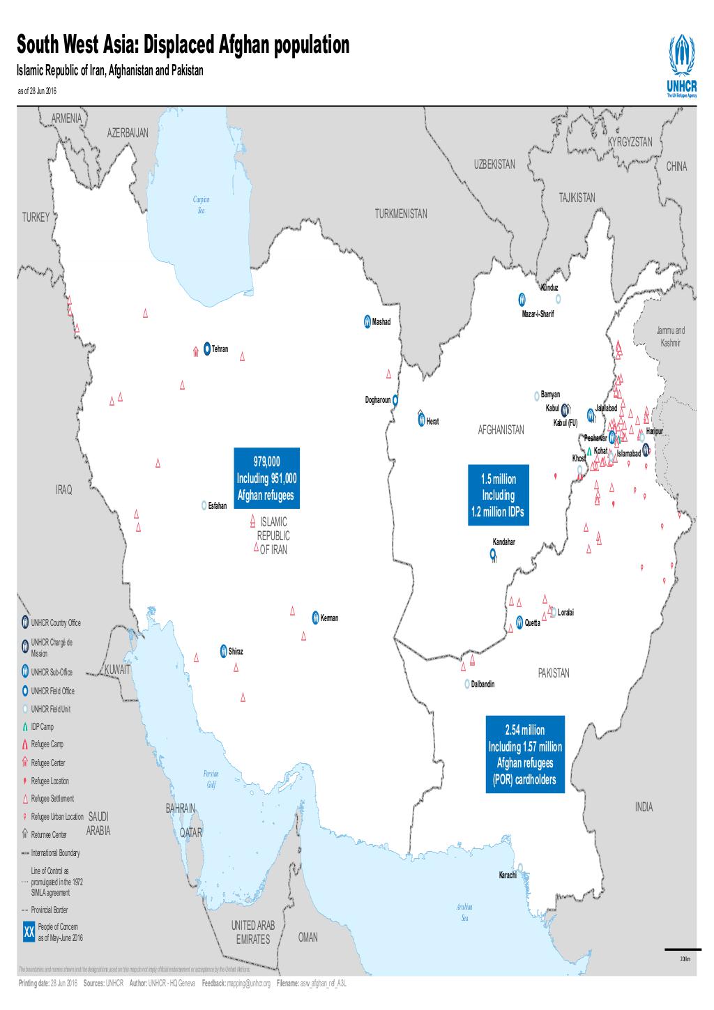 Document - South West Asia: Displaced Afghan population - 28 June 2016