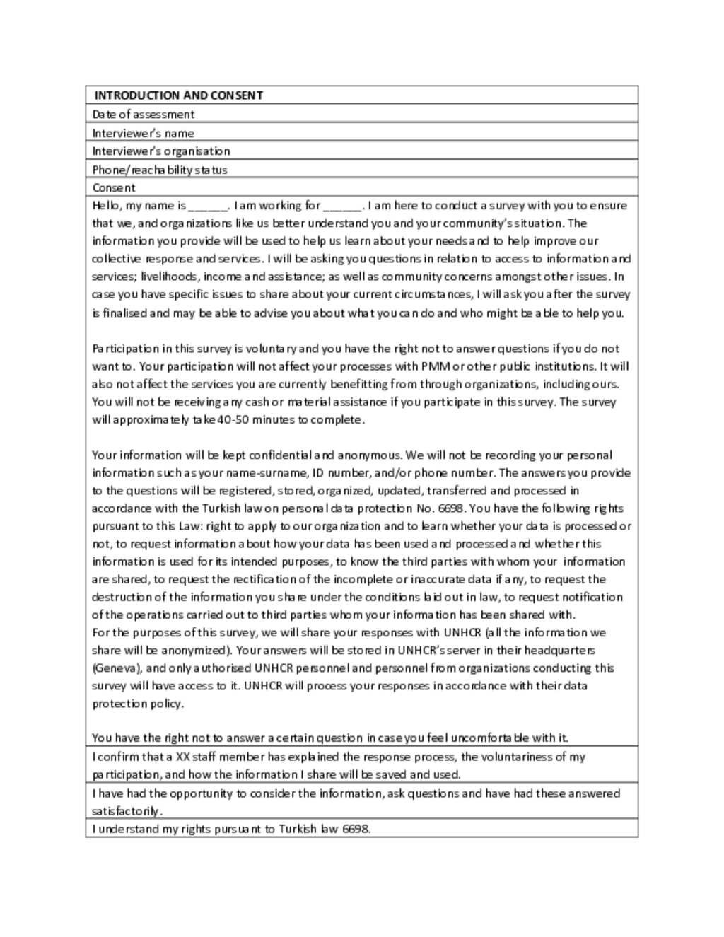 Document inter agency protection sector needs assessment