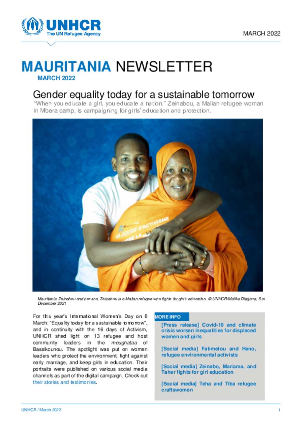 Document - UNHCR Mauritania Newsletter - March 2022