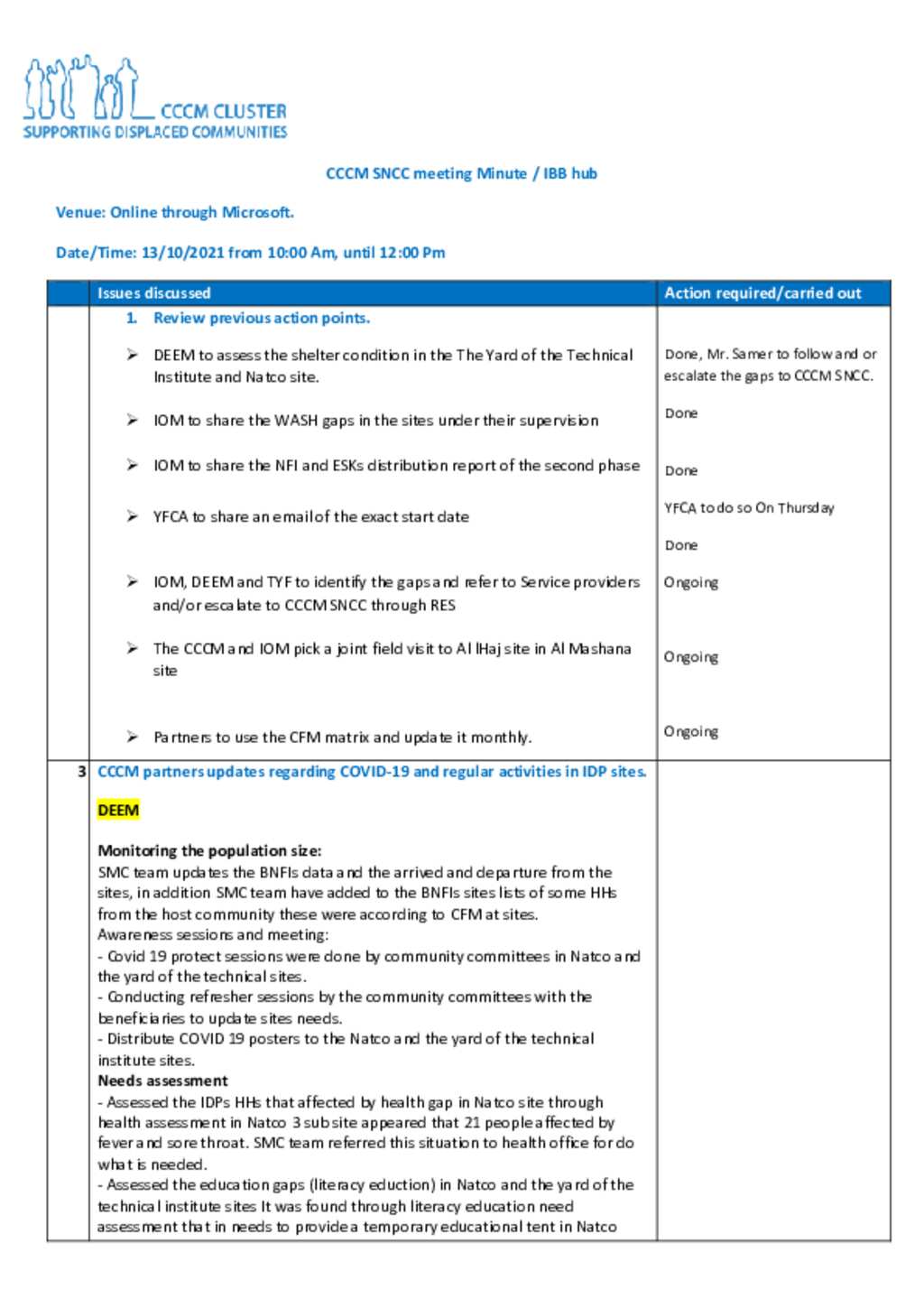 Document - C-CCM Yemen - IBB HUB - SNC Meeting minutes (2021-10-13)