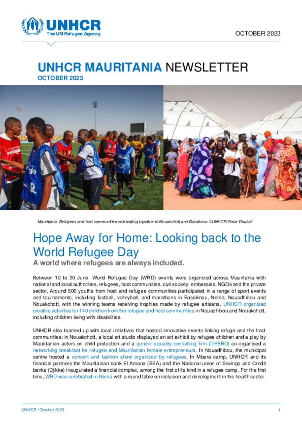 Document - UNHCR Mauritania Newsletter - October 2023