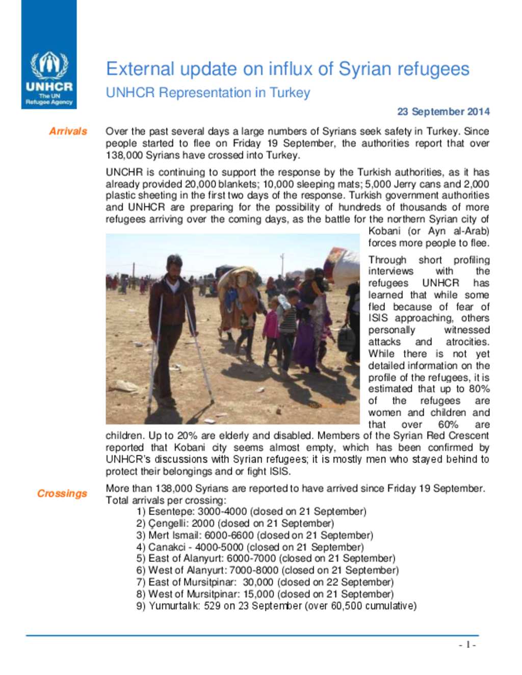 Document - UNHCR Turkey External Update on the influx of Syrian ...