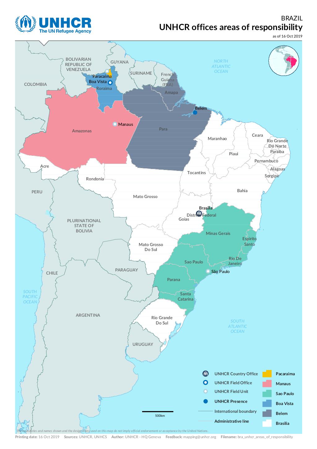 Document - Brazil - UNHCR offices areas of responsibility - 16 October 2019