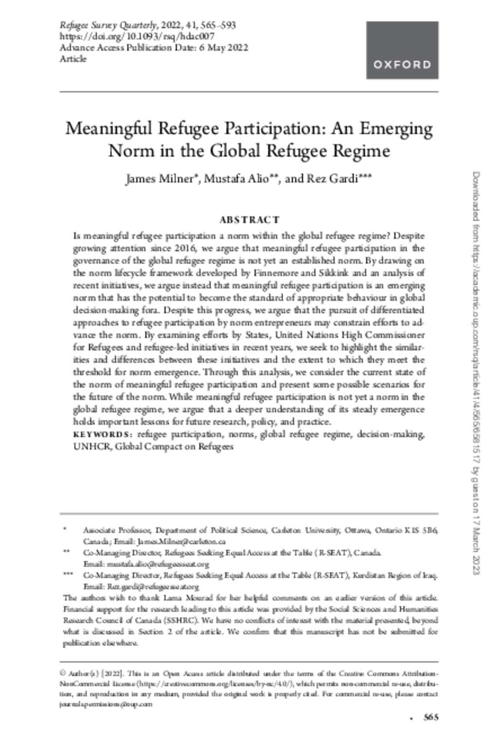 Document - Meaningful Refugee Participation: An Emerging Norm In The ...