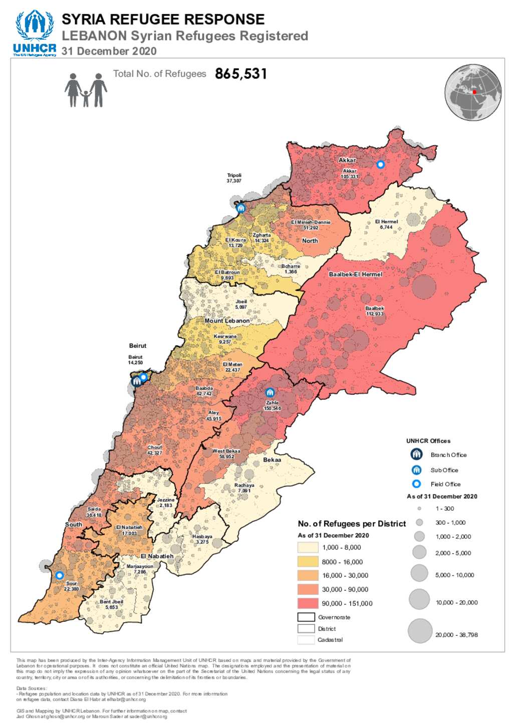 Document - UNHCR - Registration - Lebanon - Map Of Registered Syrian ...