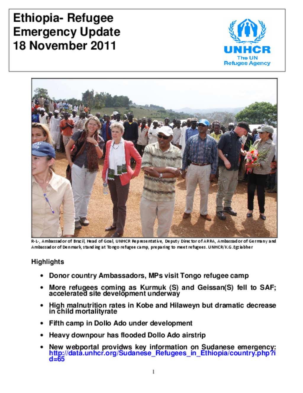 Document - Ethiopia Refugee Emergency Update 18 Nov 2011