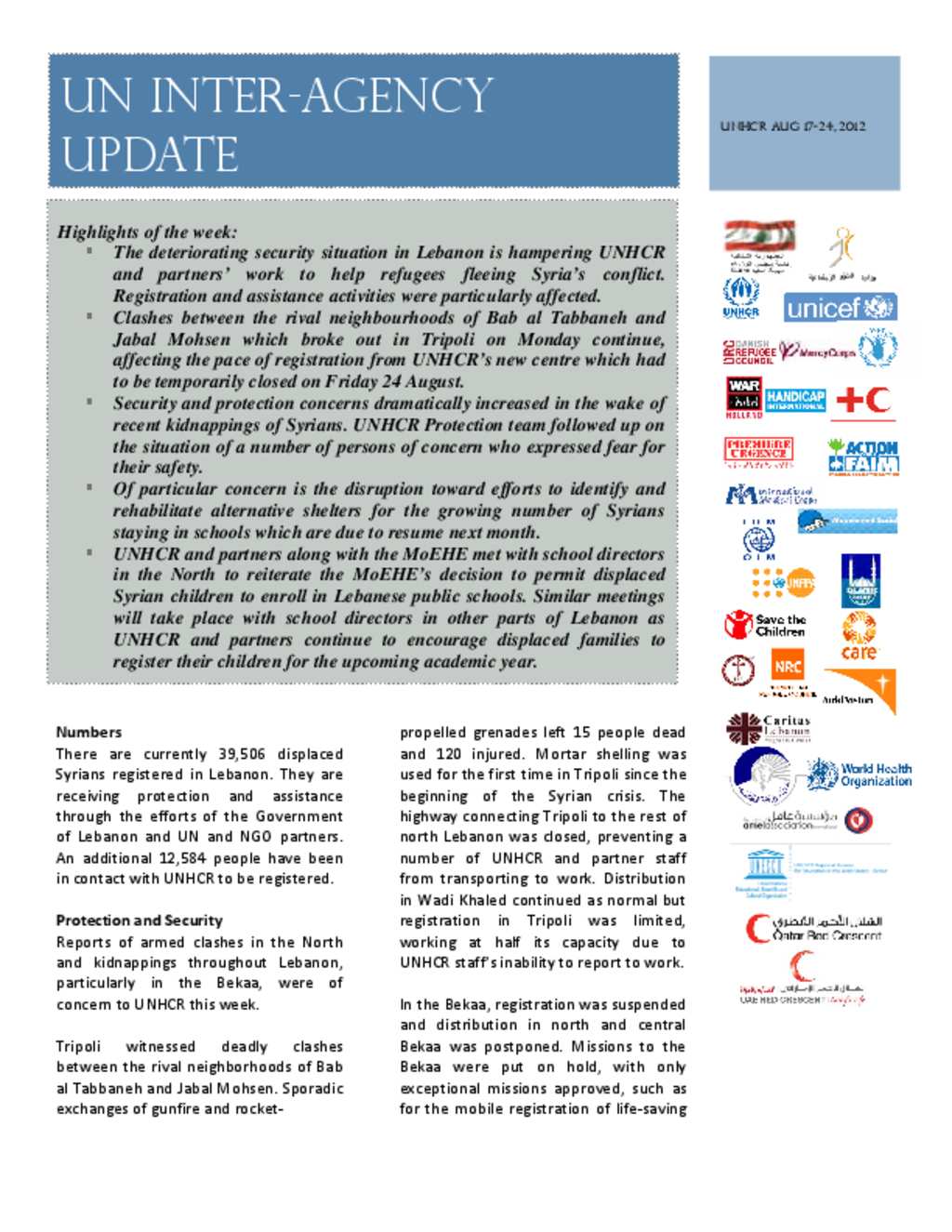 Document - UNHCR Update 2012-08-24