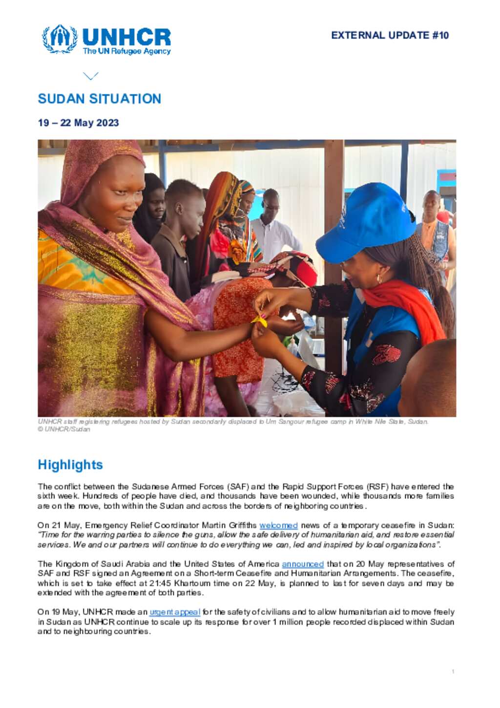 Document - Sudan Situation - UNHCR External Update #10 - 22 May 2023