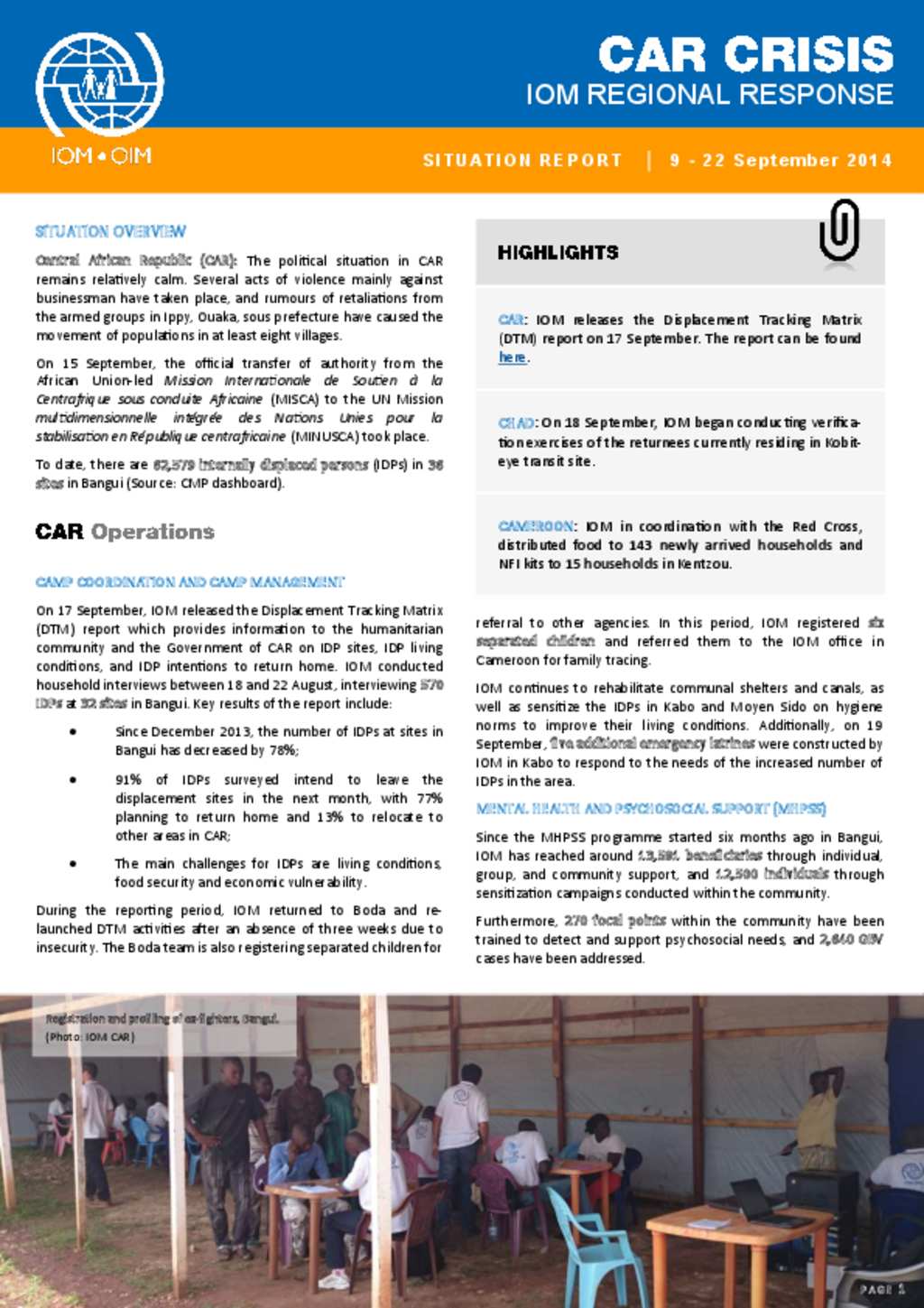 Document IOM Regional Response to the CAR Crisis (922 September)