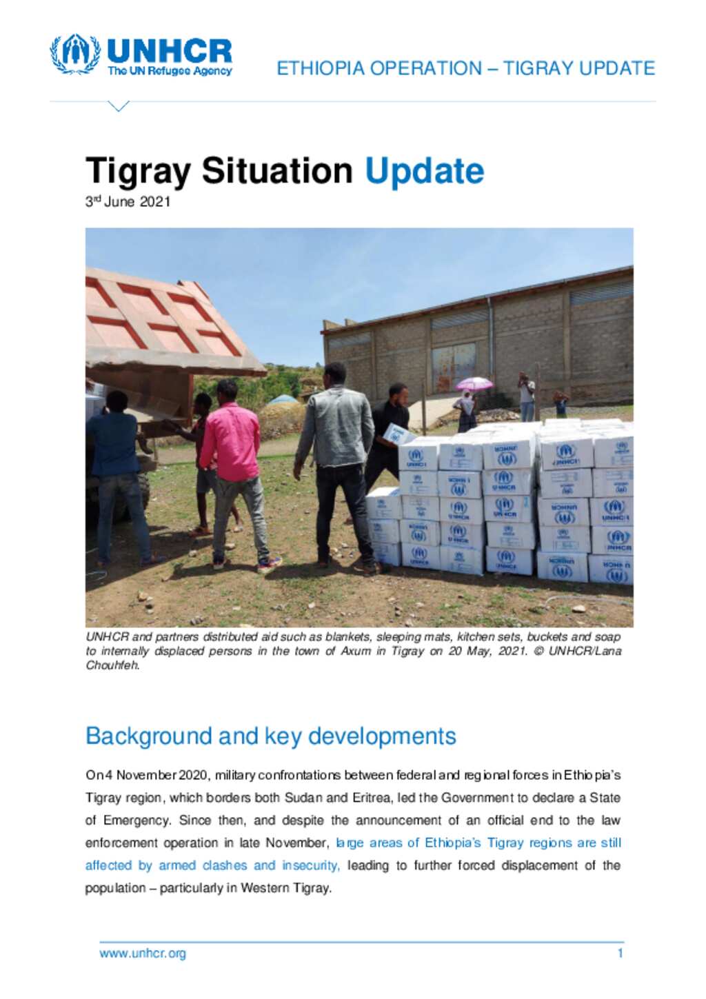 Document - UNHCR Ethiopia Tigray Situation Update 03 June 2021