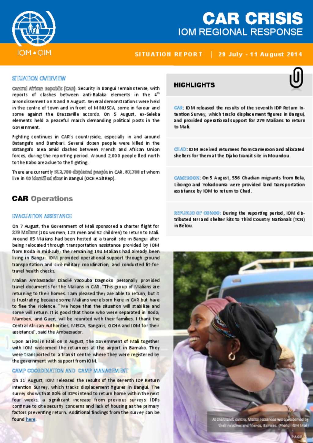 Document IOM Regional Response to the CAR Crisis (29 July 11 August)