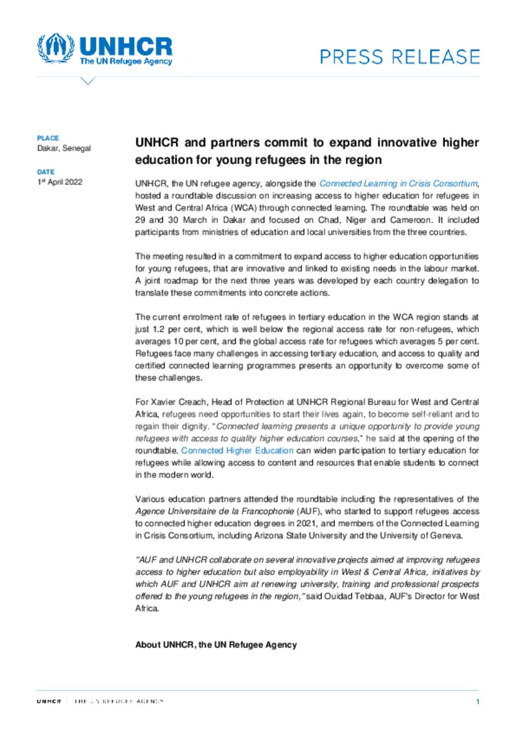 Document - UNHCR Press Release: UNHCR And Partners Commit To Expand ...