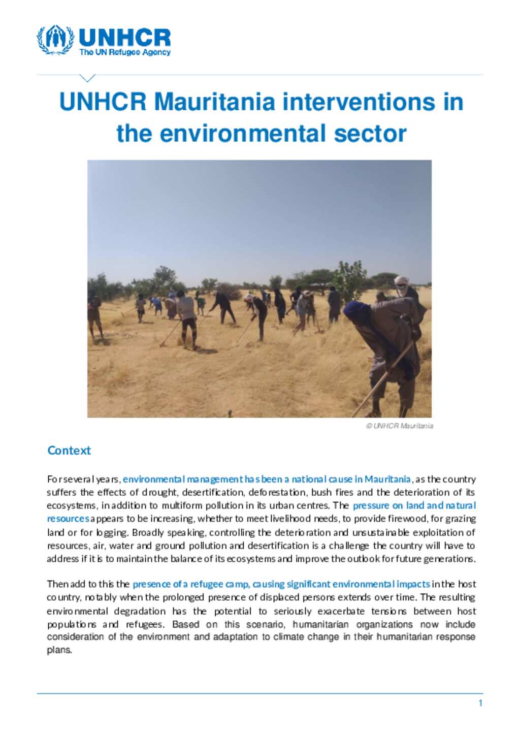 Document - UNHCR Mauritania interventions in the environment sector