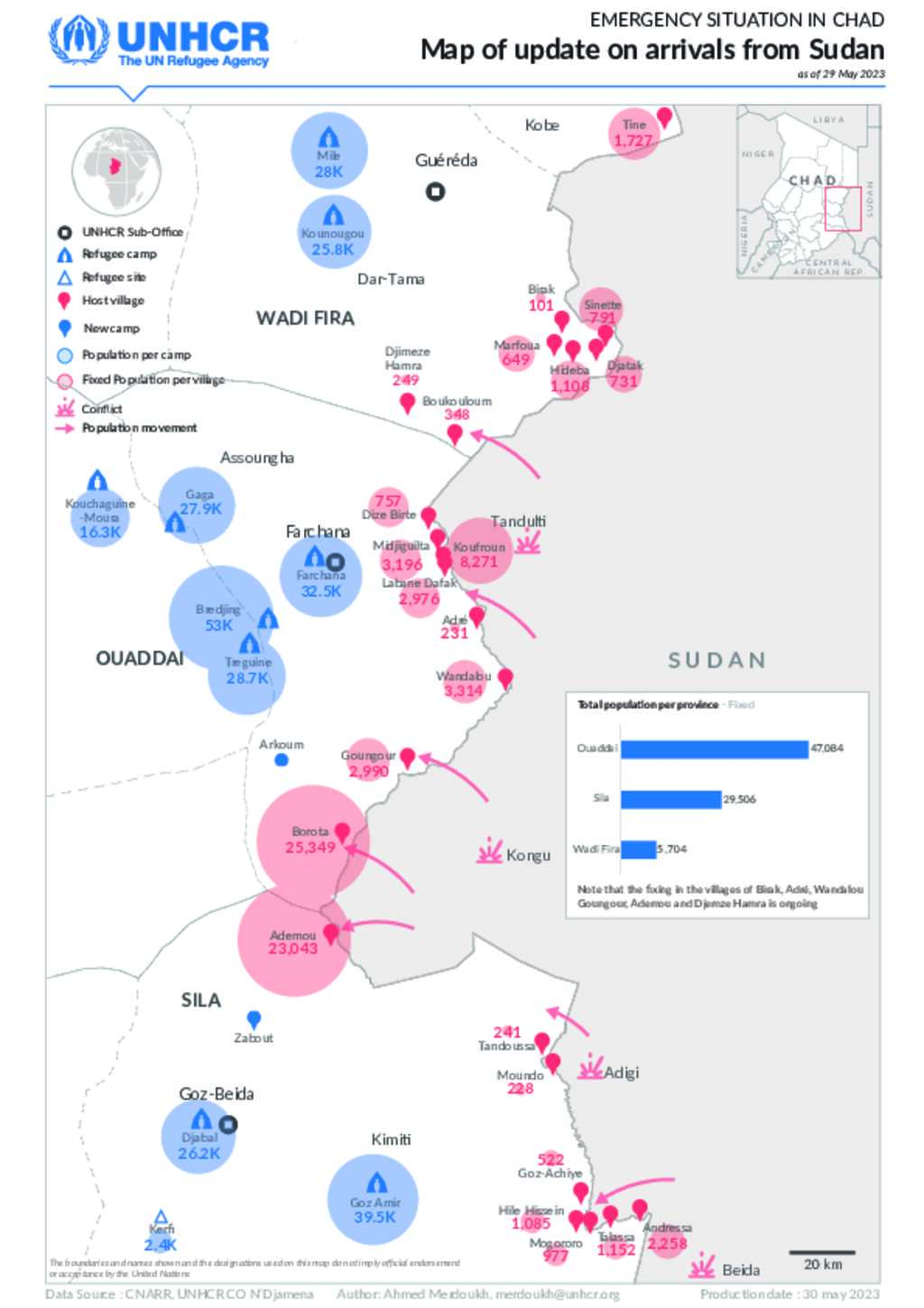 Document - UNHCR CHAD| Map Of Updated Arrivals From Sudan (as Of 29 May ...