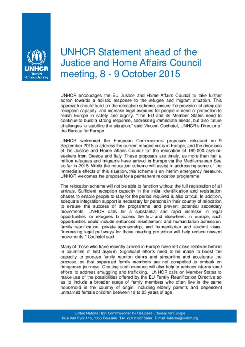 Document - UNHCR Statement Ahead Of The Justice And Home Affairs ...