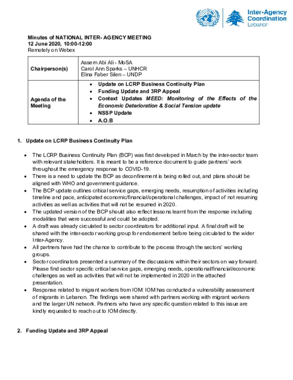 Document - Lebanon: Inter-Agency - Minutes of National Inter-Agency ...