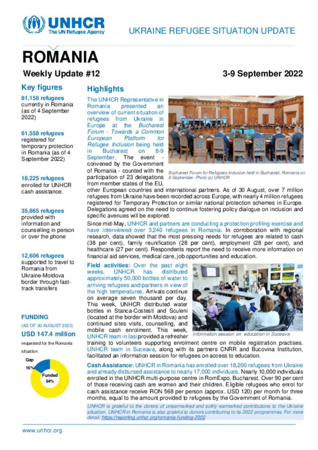 Document - UNHCR Romania Operational Update - 9 September 2022