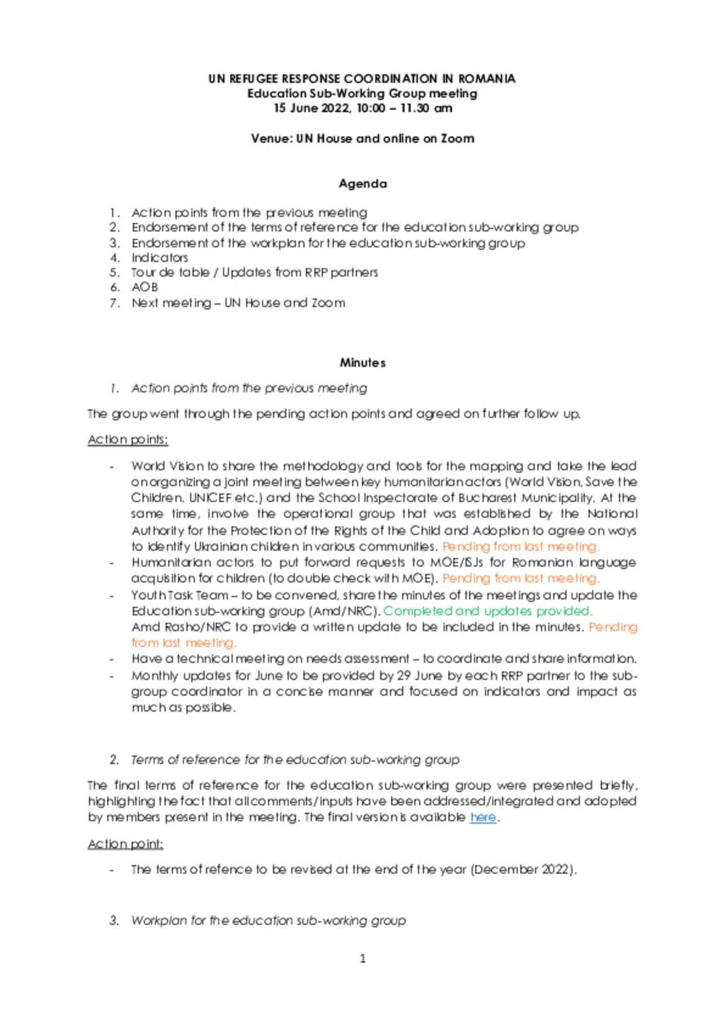 Document - Romania Education SWG - MoM 2022.06.15