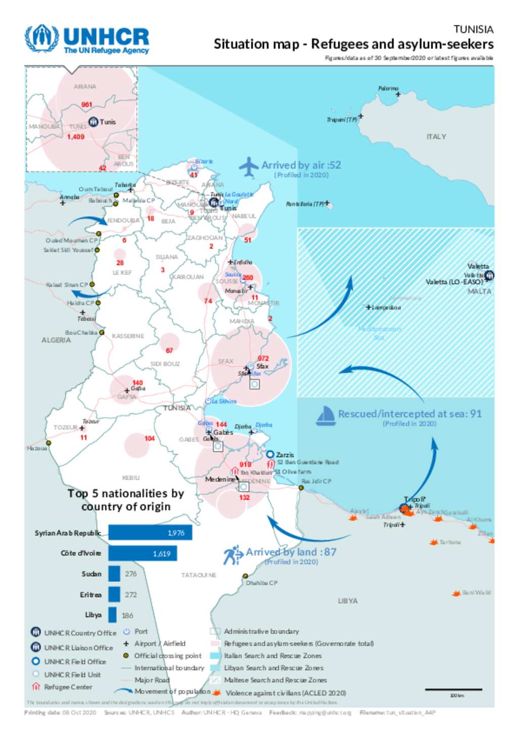 Document - UNHCR Tunisia Operation Map - September 2020