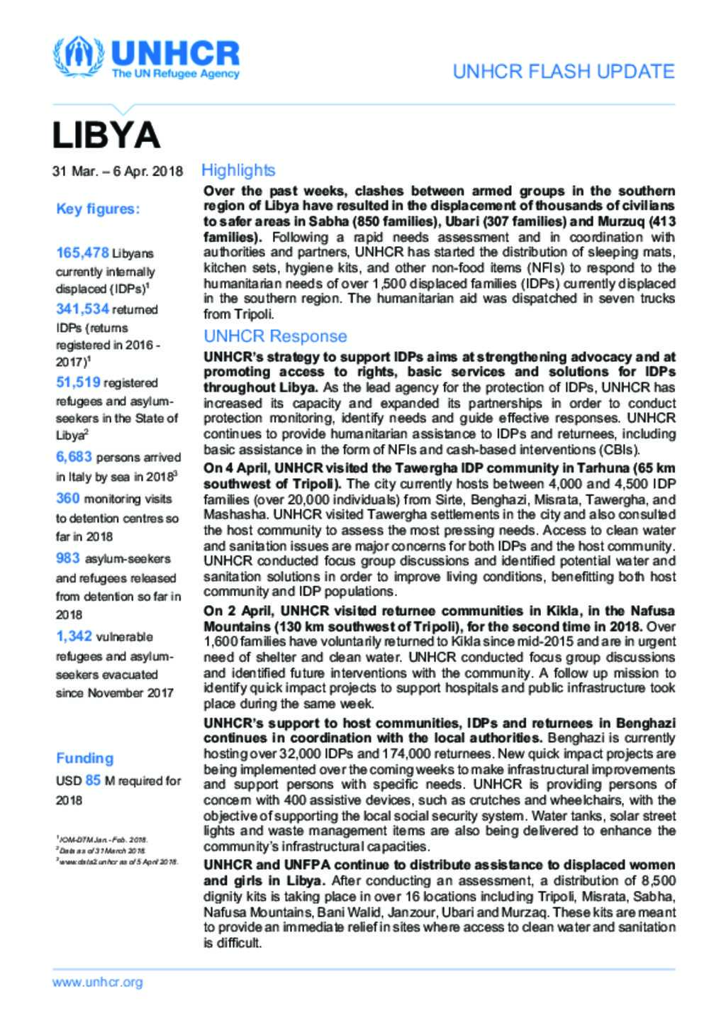 Document - UNHCR Libya Flash Update (31 March - 6 April 2018)