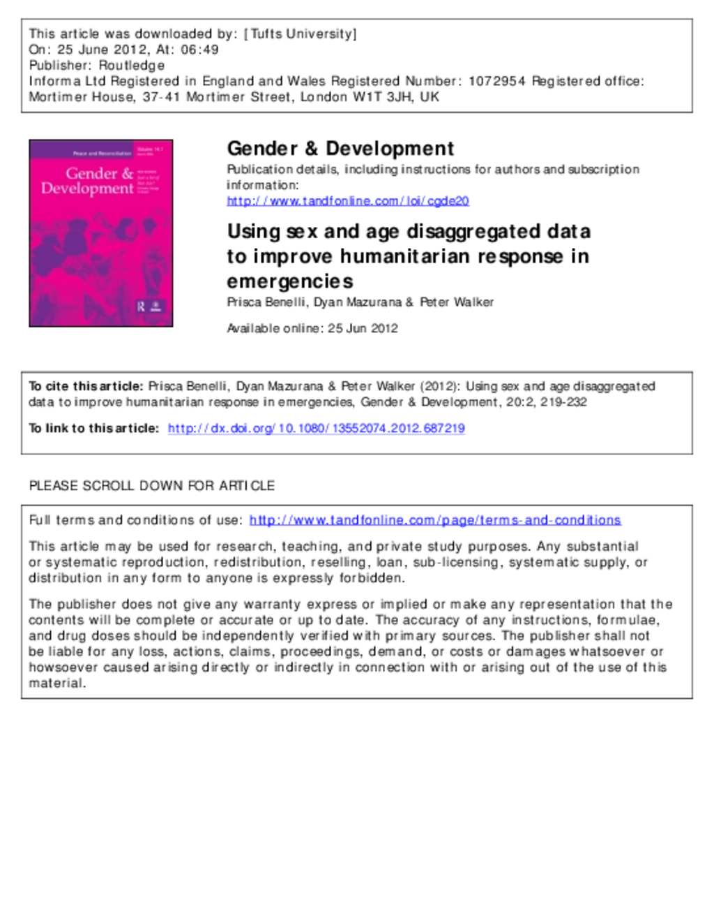 Document Gender And Development Using Sex And Age Disaggregated Data To Improve Humanitarian 