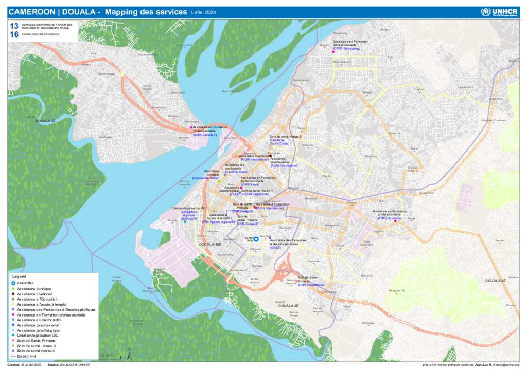 Document - DOUALA - Refugees & Asylum seekers Services Map (June 2020)