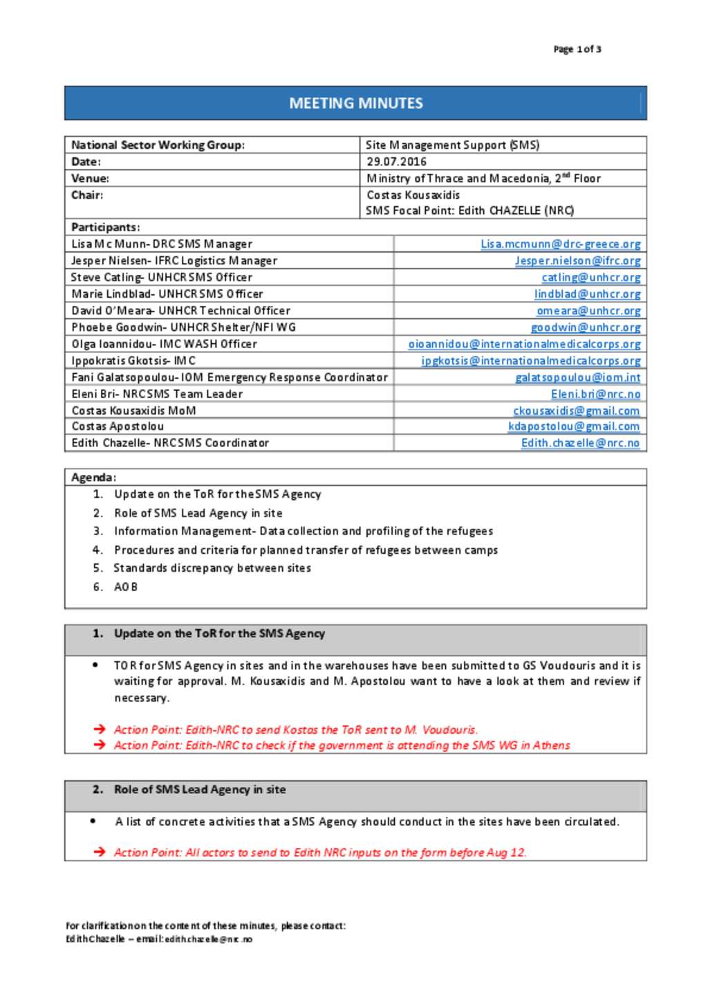 Document SMS WG Northern Greece Meeting Minutes 29072016