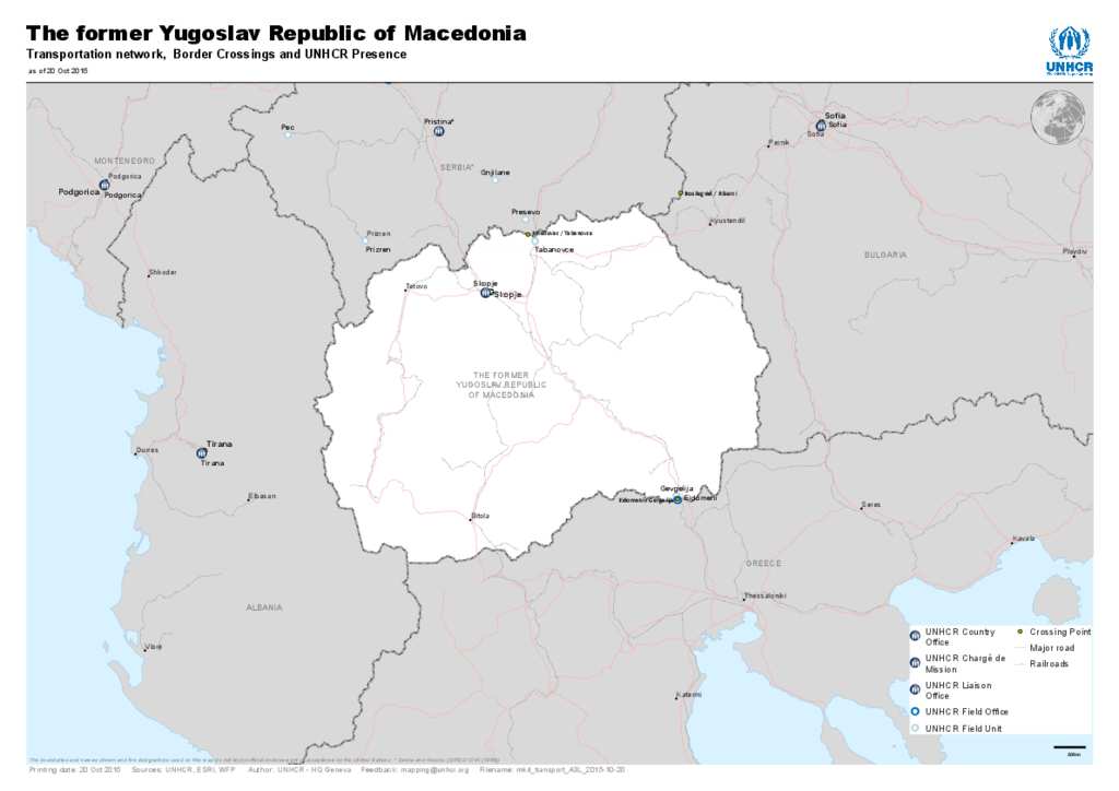 Document The Former Yugoslav Republic Of Macedonia Transportation Network Border Crossings And Unhcr Presence
