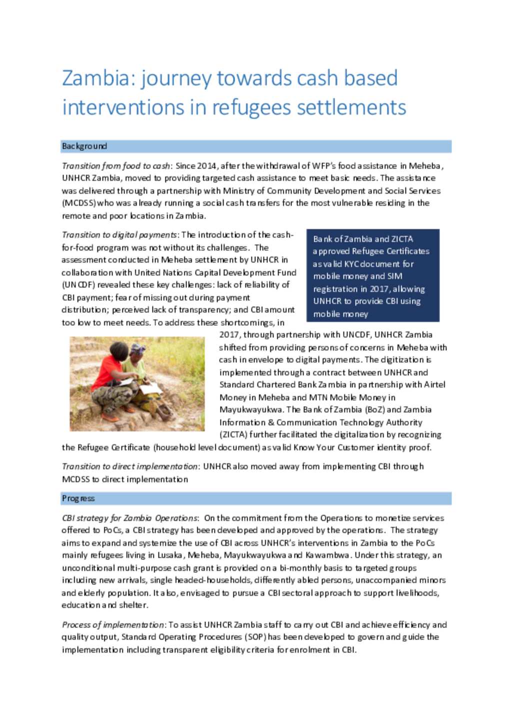 Document - Zambia: Journey Towards Cash Based Interventions In Refugees ...