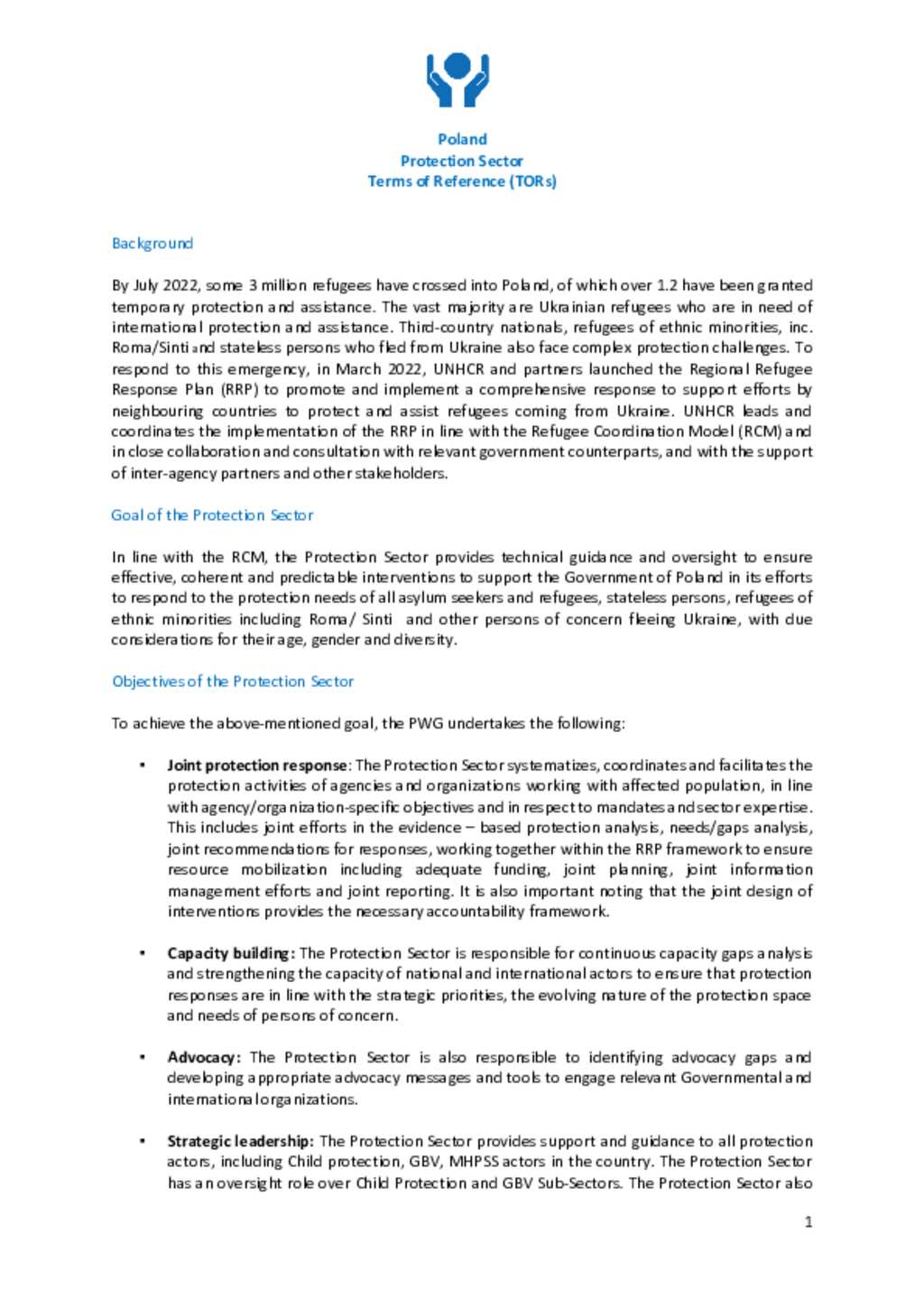 Document - Poland: Protection Sector Terms of Reference (TORs)